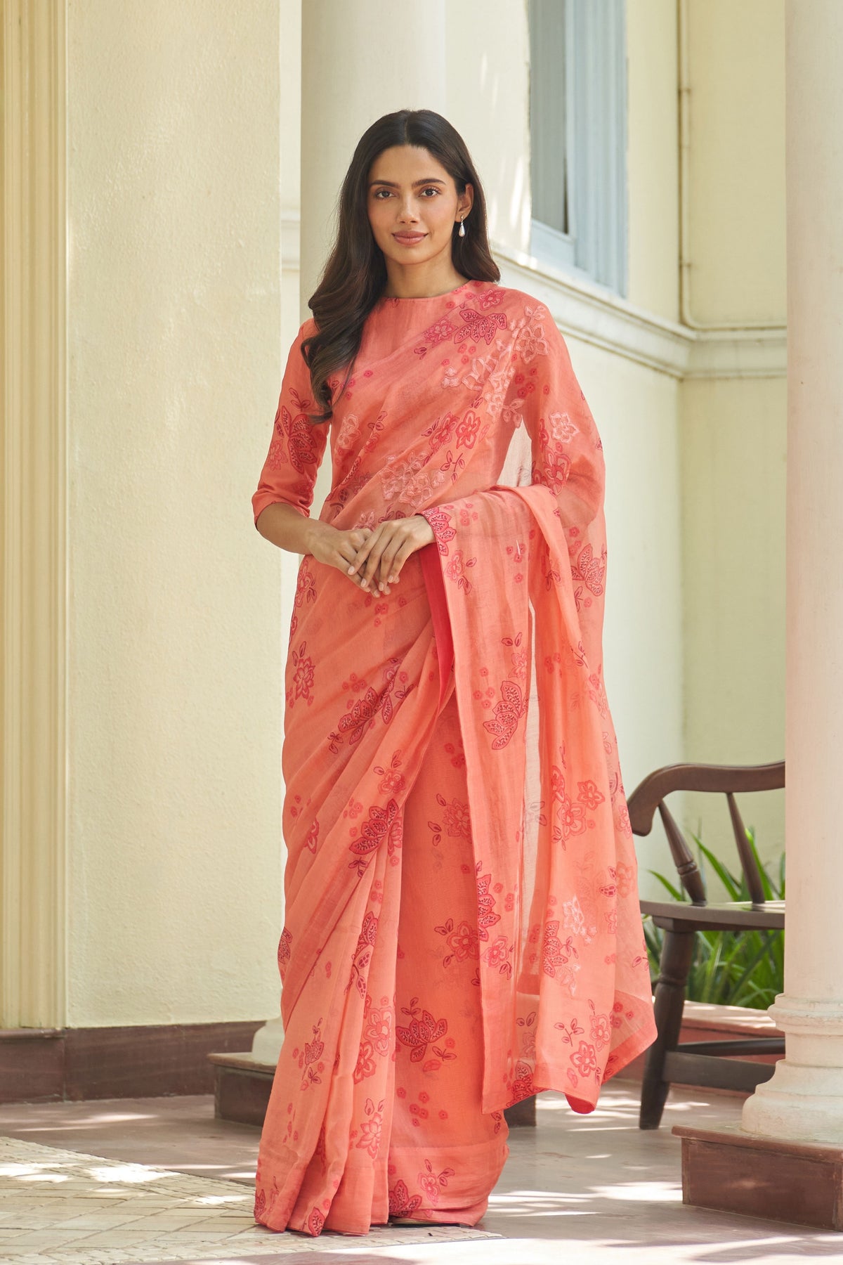 Hibiscus Floral Applique Saree