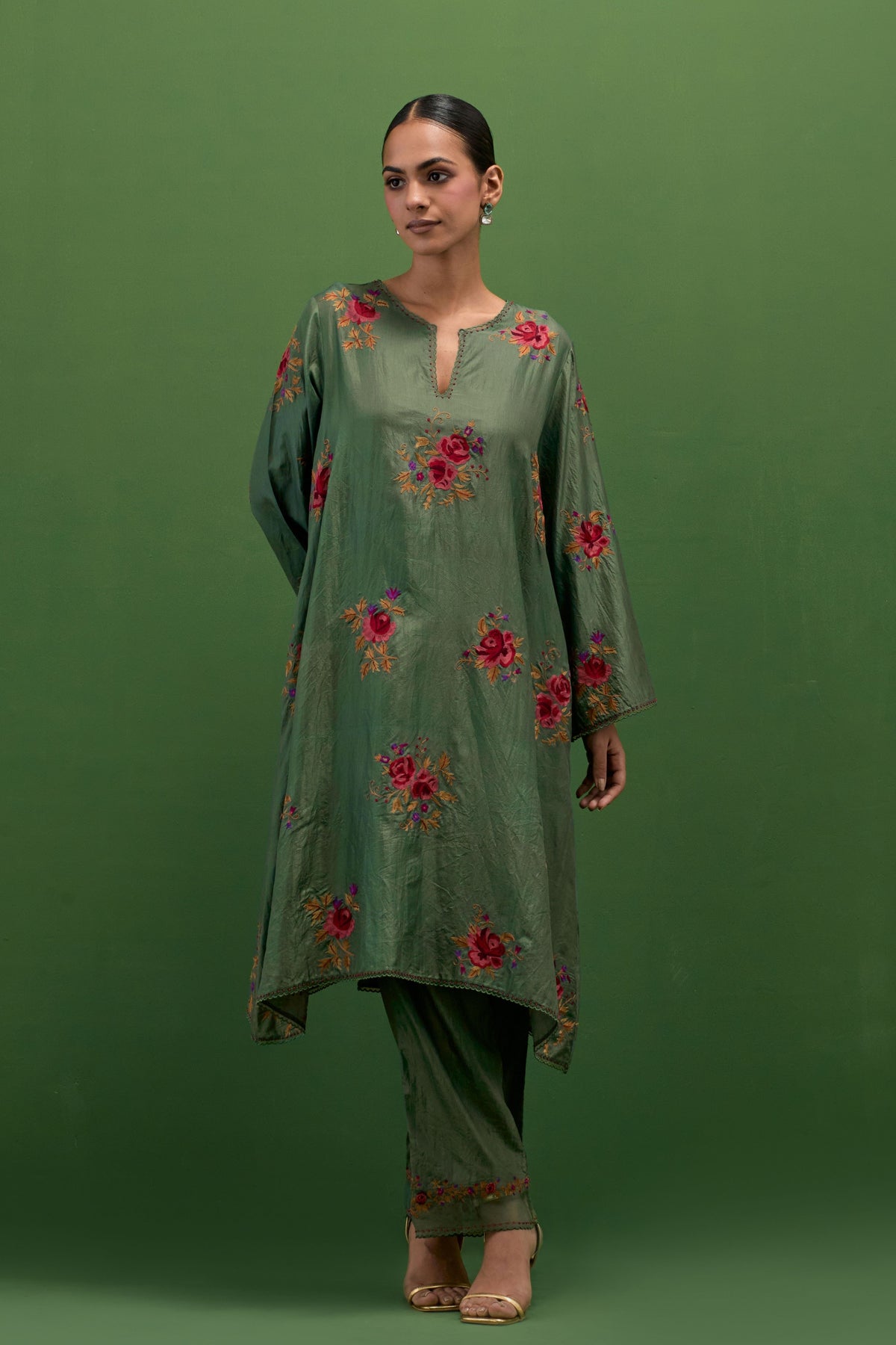 Brunswick Green Roses Kurta Set