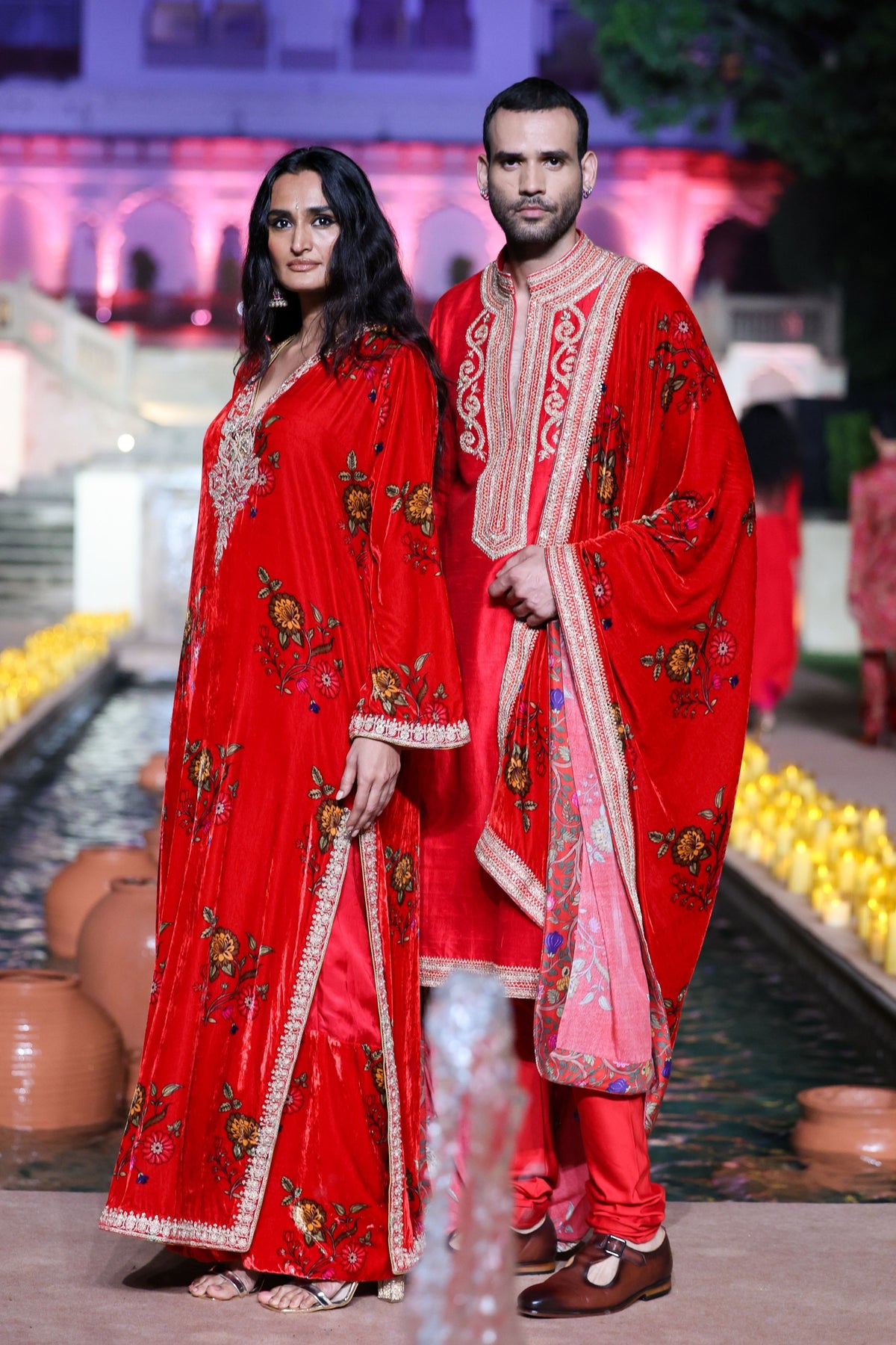 Surkh Laal Velvet Kaftaan Set