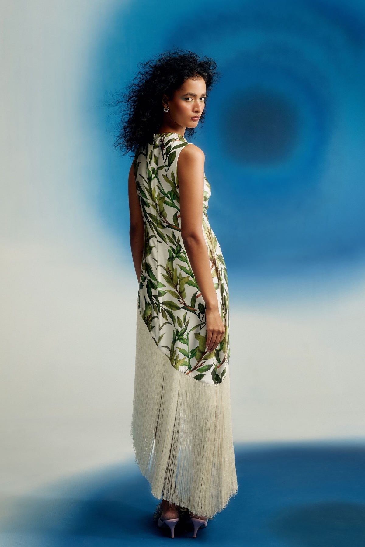 Asymmetric Satin Fringe Dress
