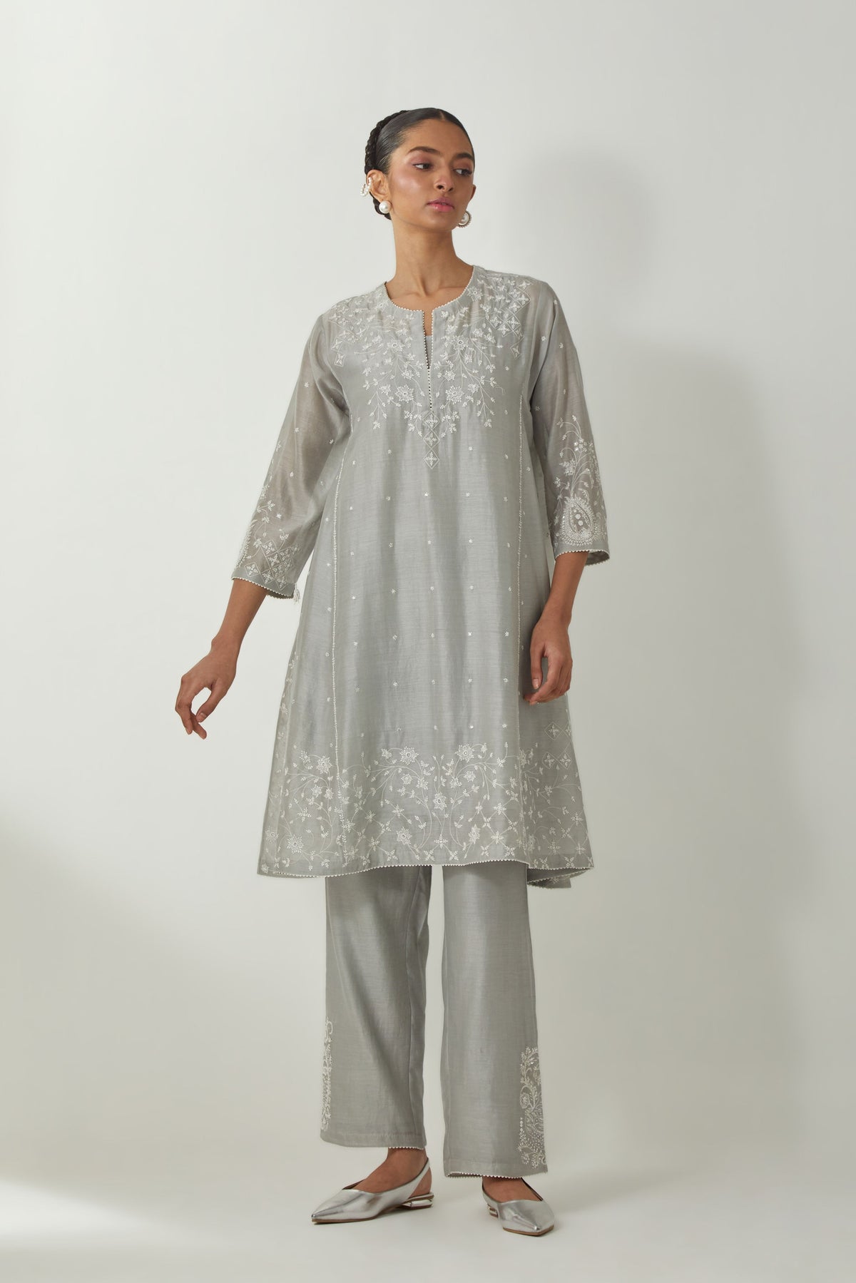 Grey Kalida Short Kurta Set