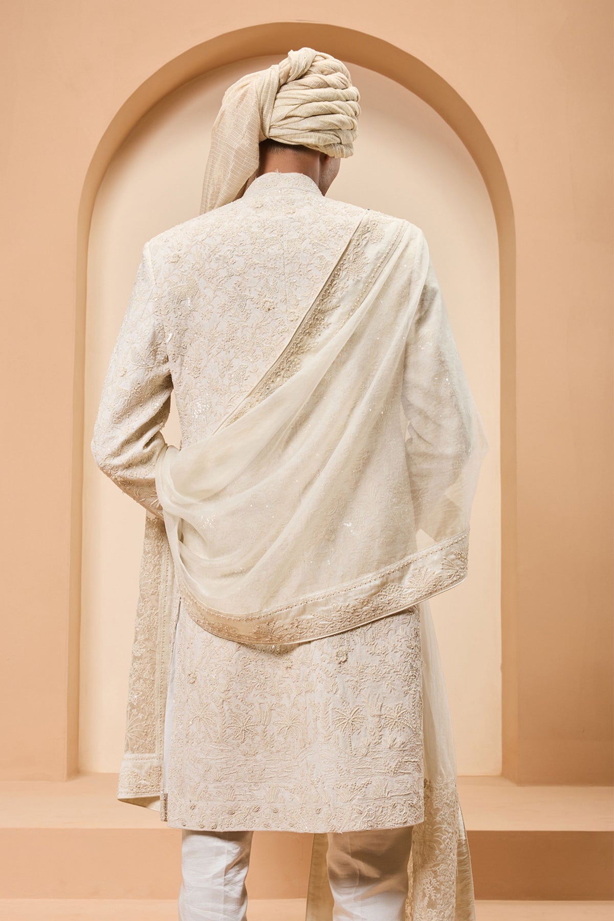 Ivory Zari Detailing Sherwani Set