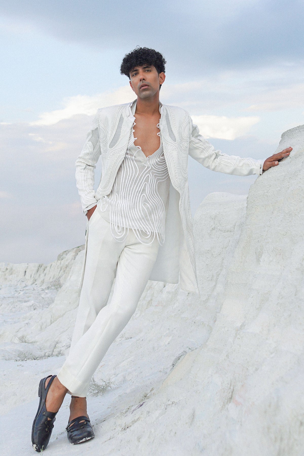 White Scallop Jacket Set
