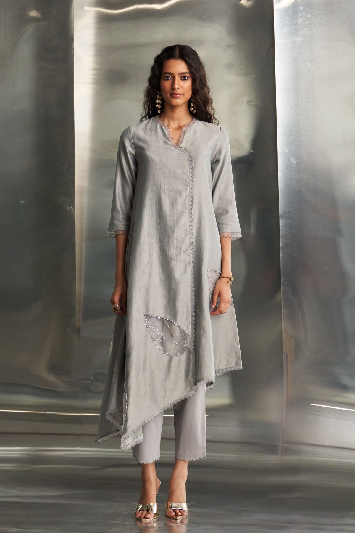 Steel Grey Asymmetrical Kurta Set