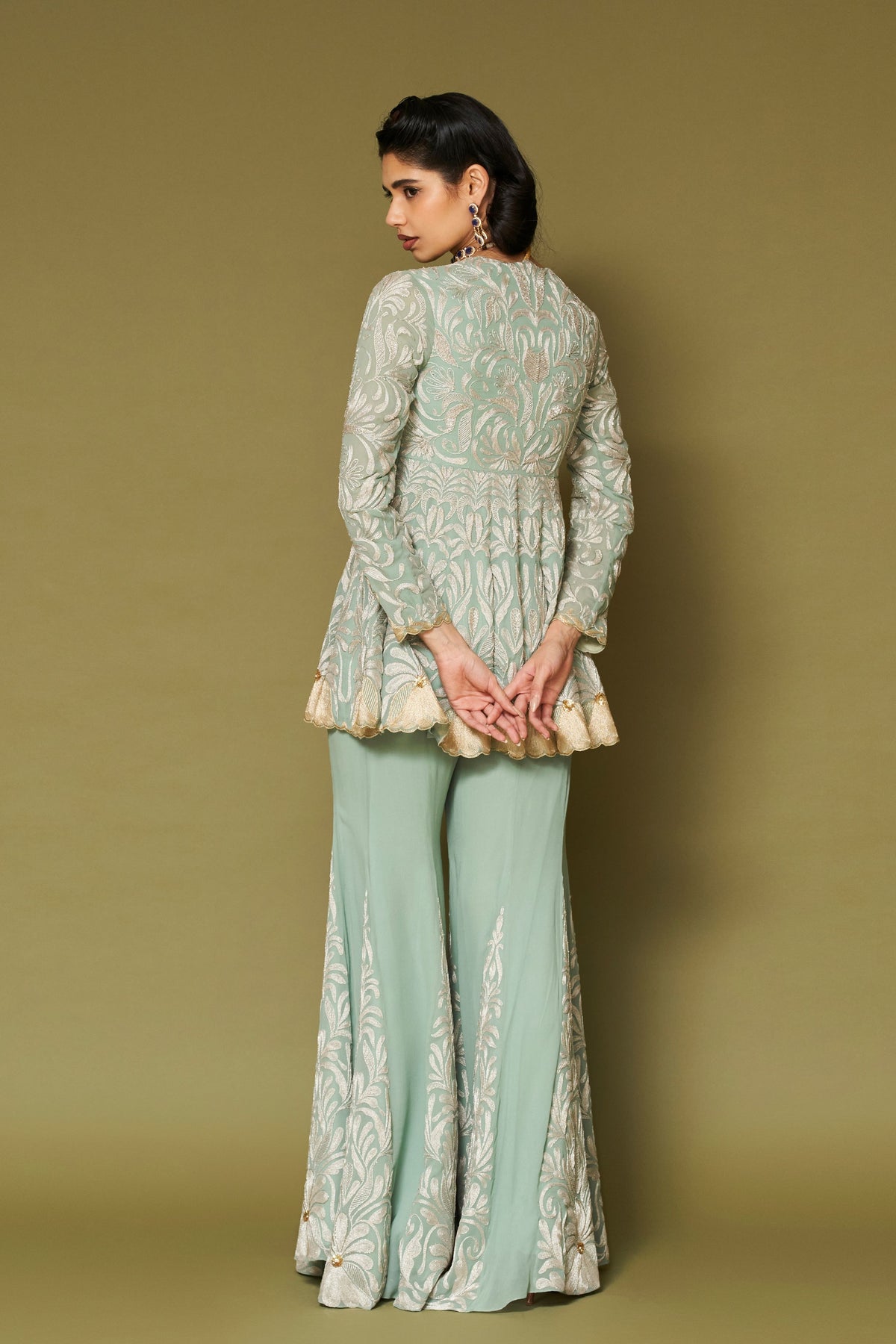 Aqua Embroidered Georgette Sharara Set