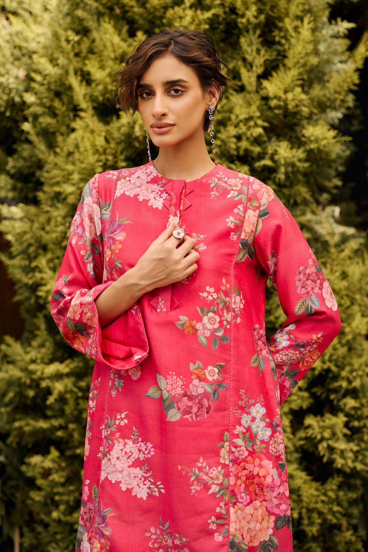 Fuschia Floral Print Kurta
