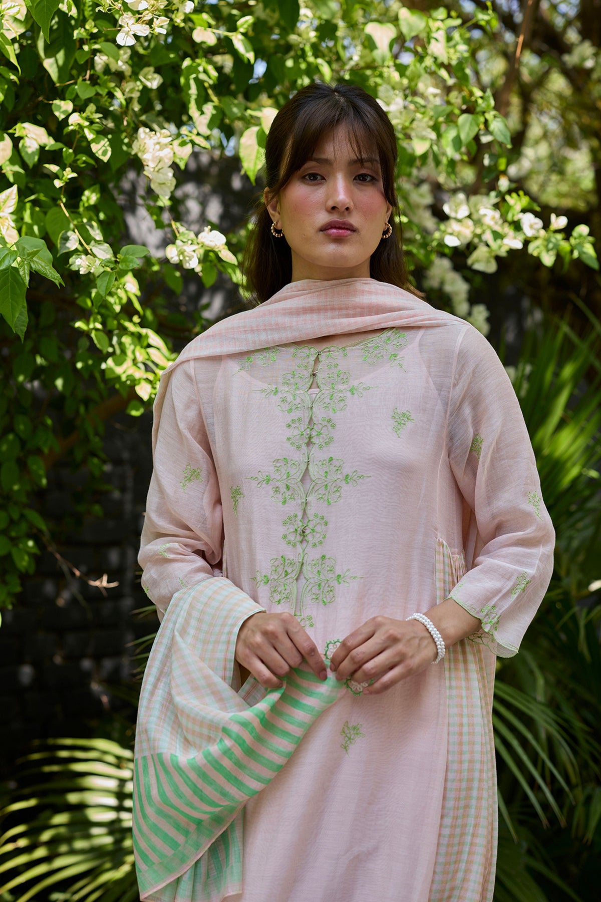 Thread & Bloom Pink Embroidered Kurta Set