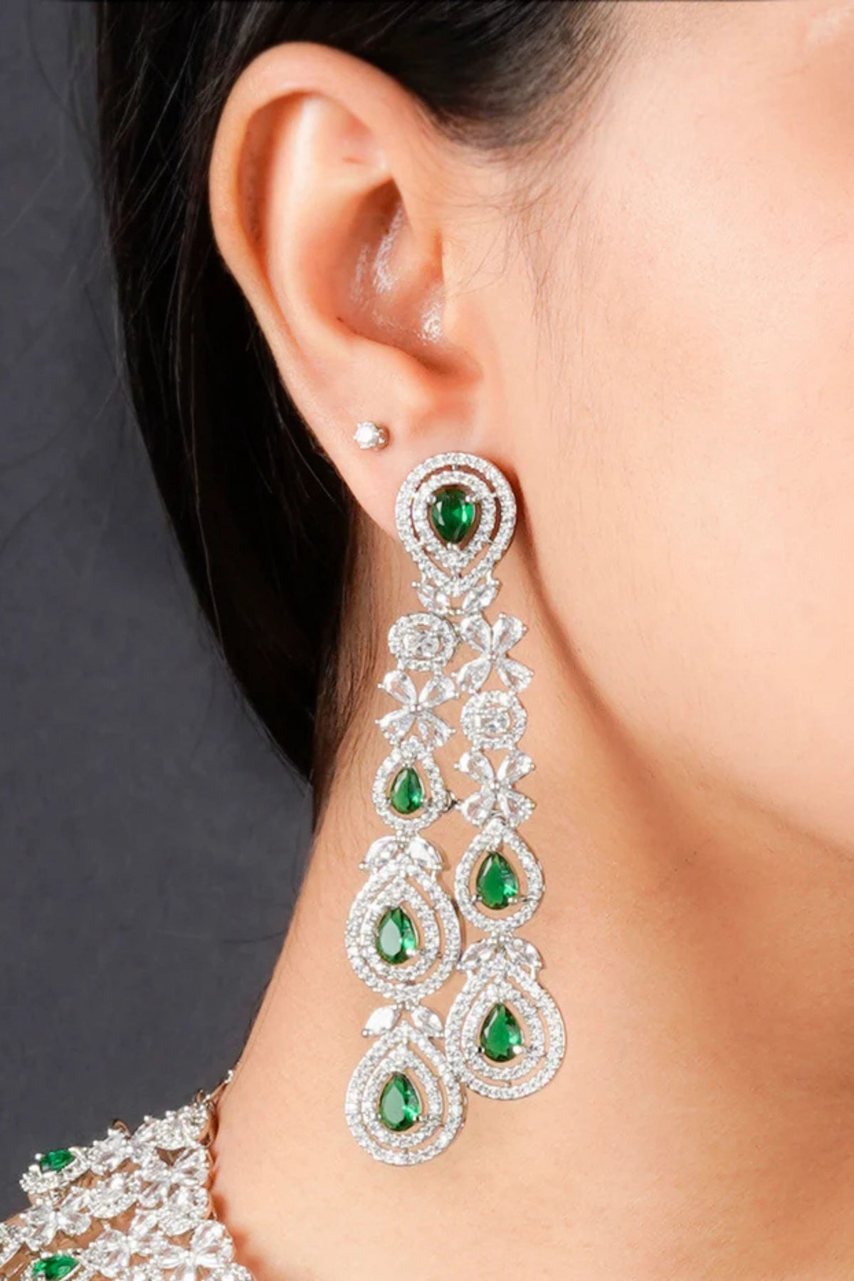 Green Faux Diamond Bridal Necklace Set