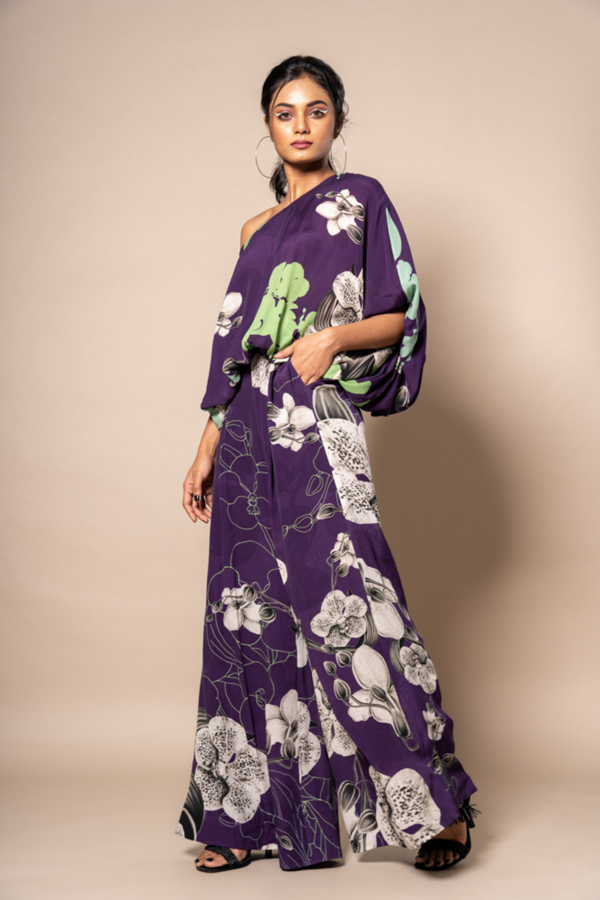Aubergine Print Off Shoulder Top