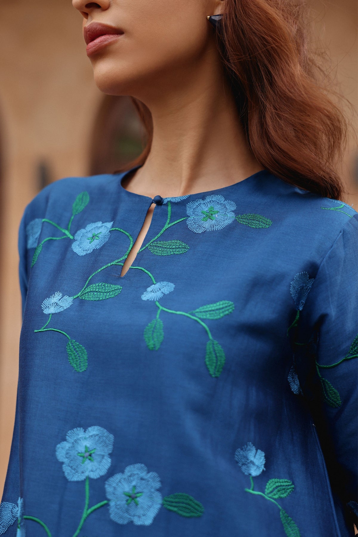 Indigo Bloom Embroidered Kurta Set