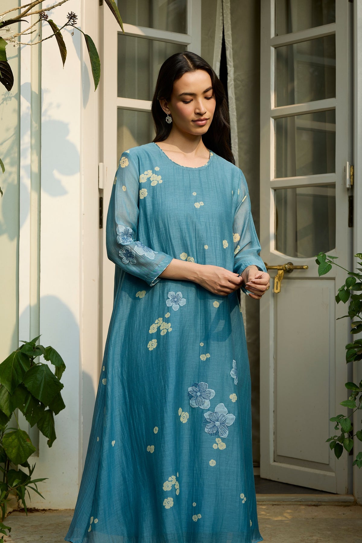 Ocean Blue Applique Kurta Set