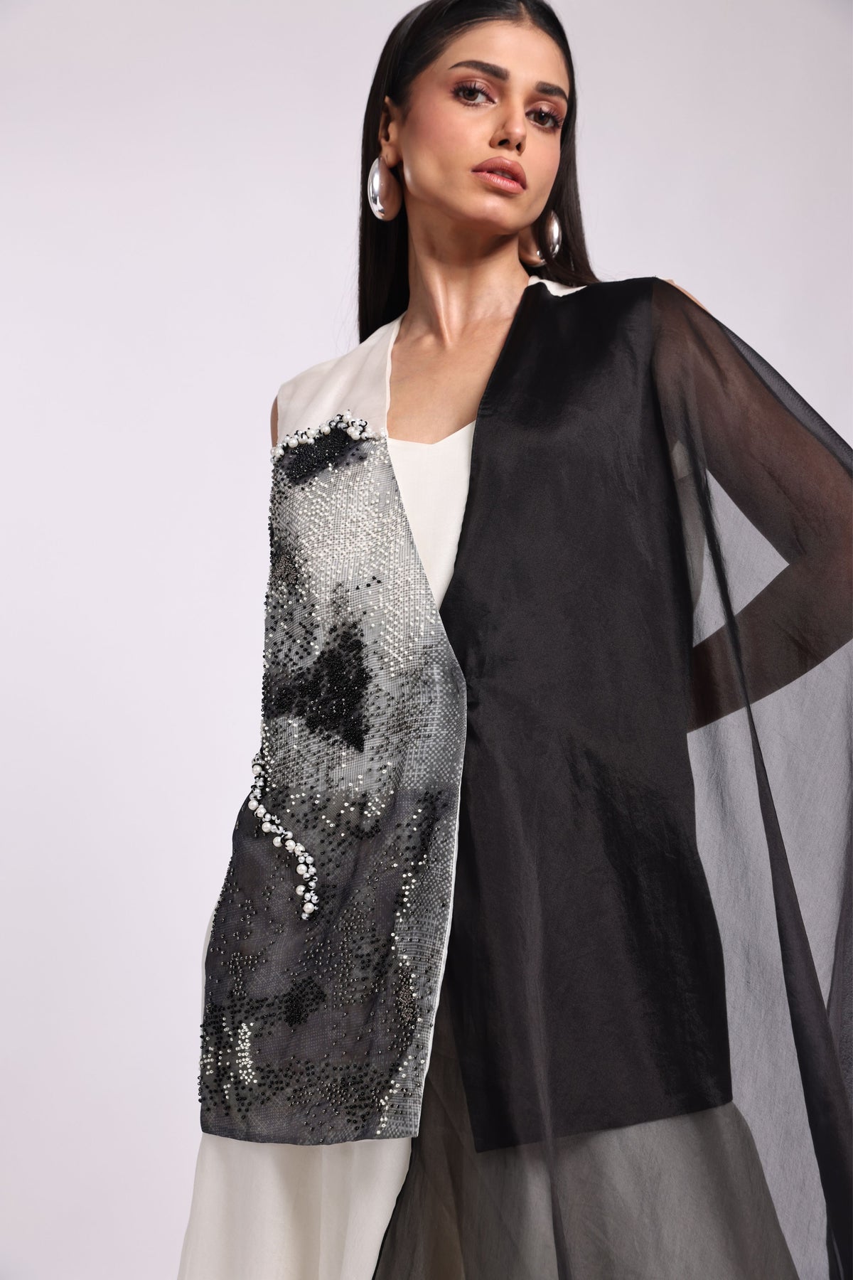 Monochrome Dot Gown Set