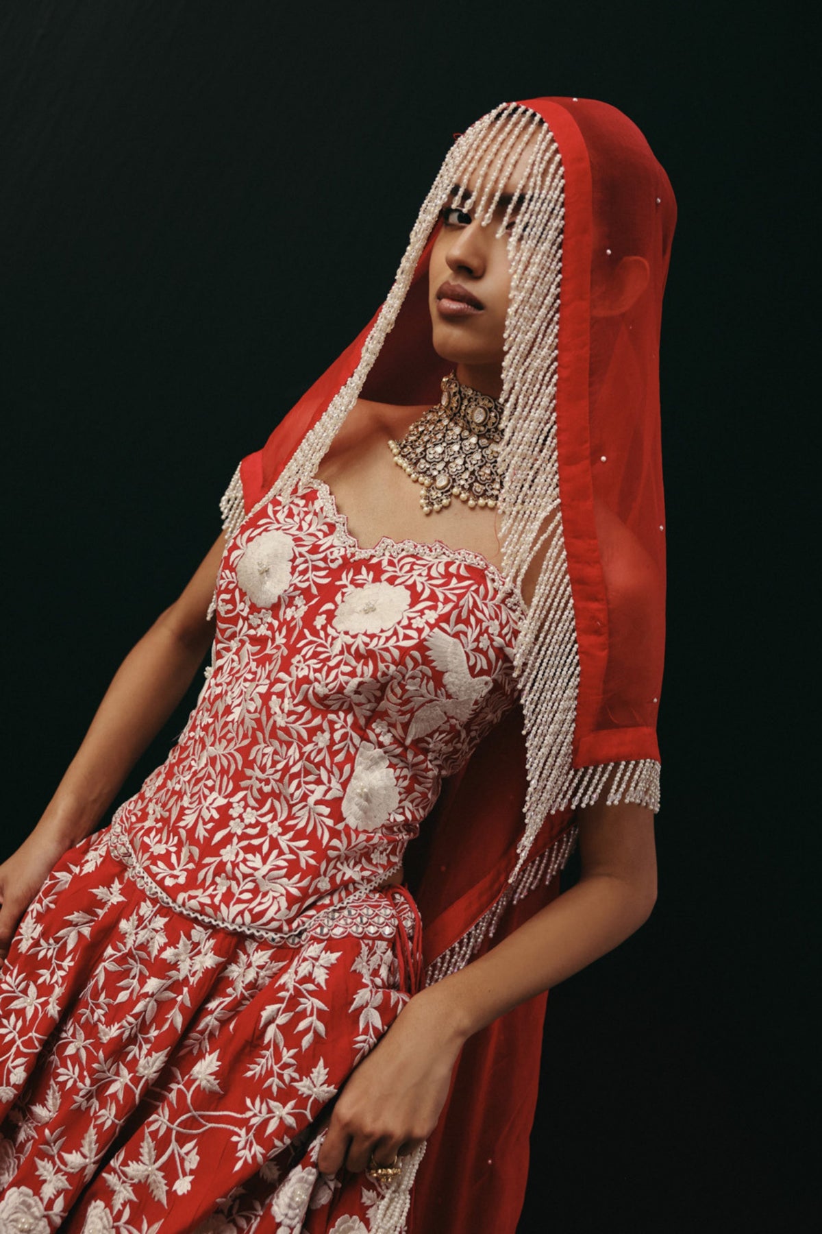 Red Floral Lehenga Set