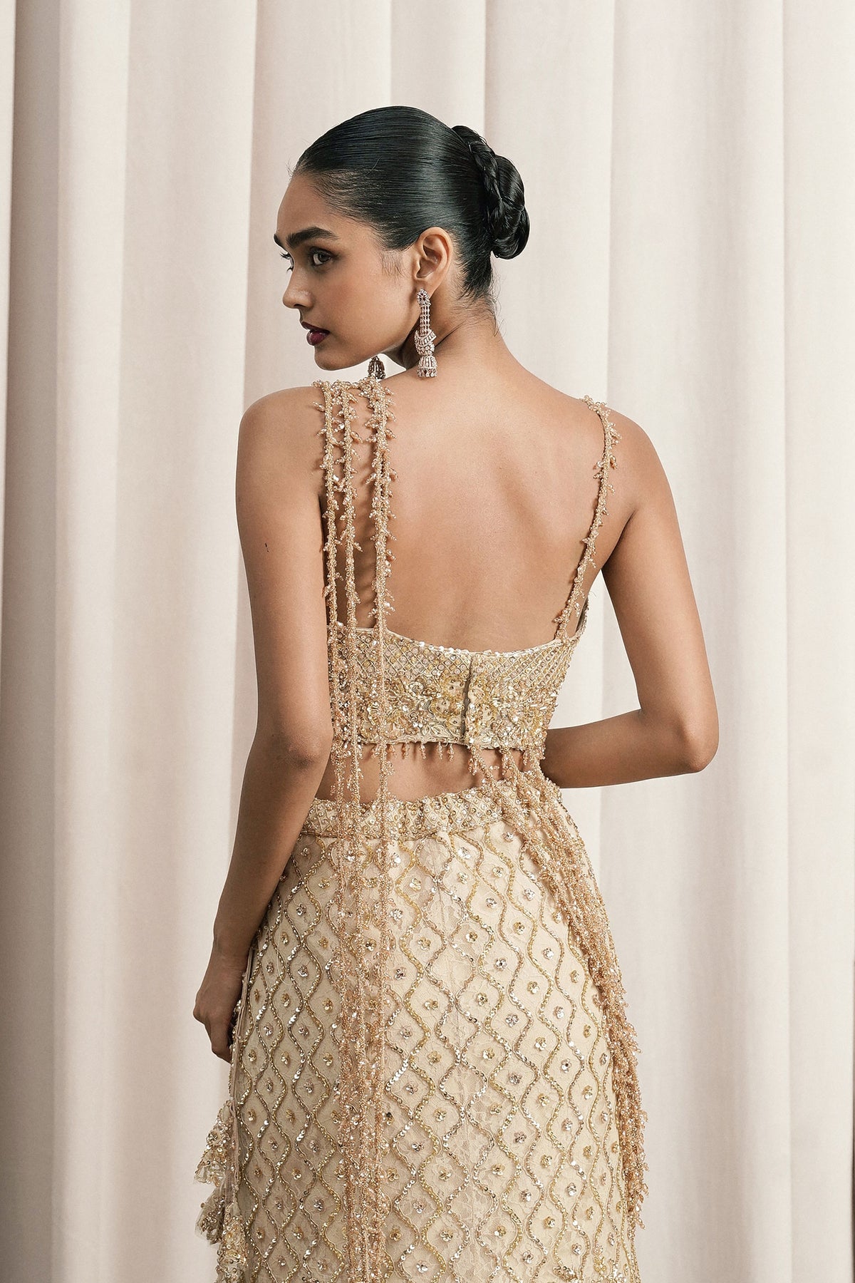Beige Sequin Embellished Lehenga Set