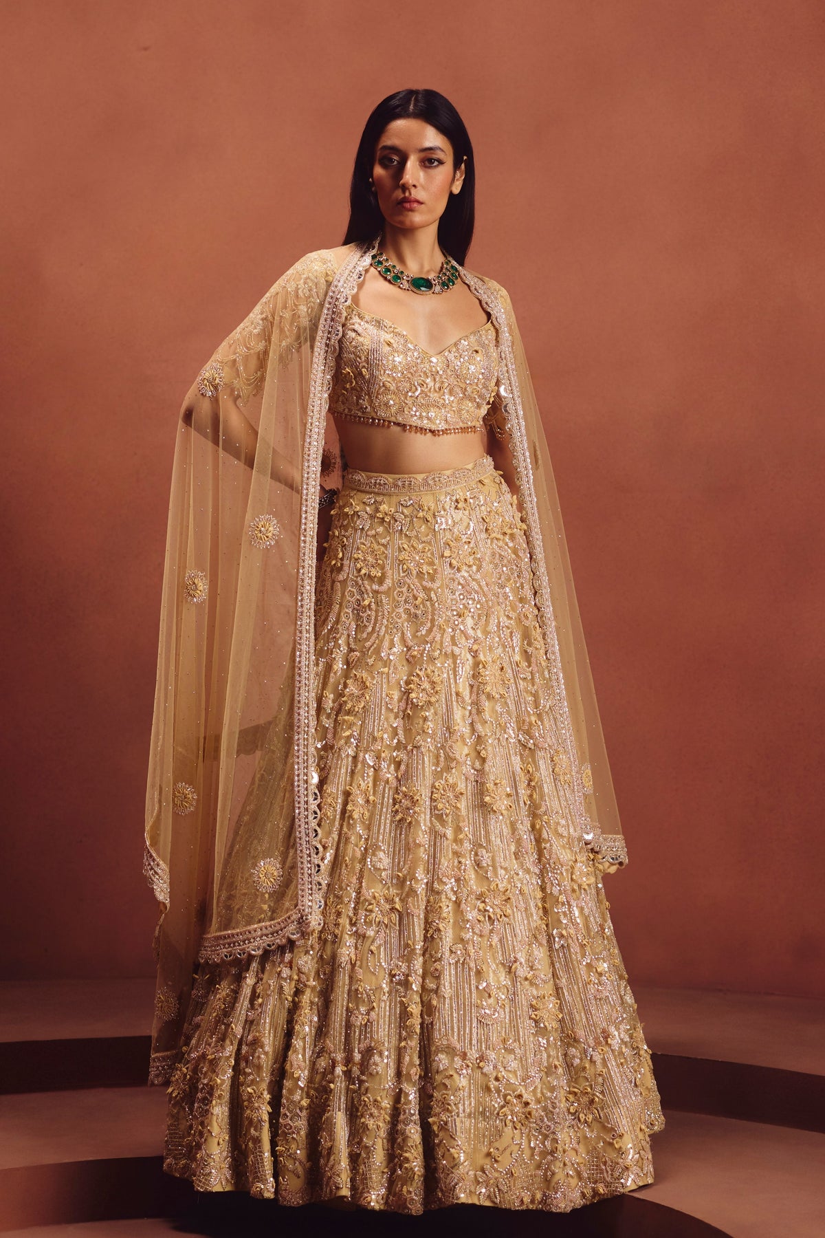 Champagne Embroidered Lehenga Set