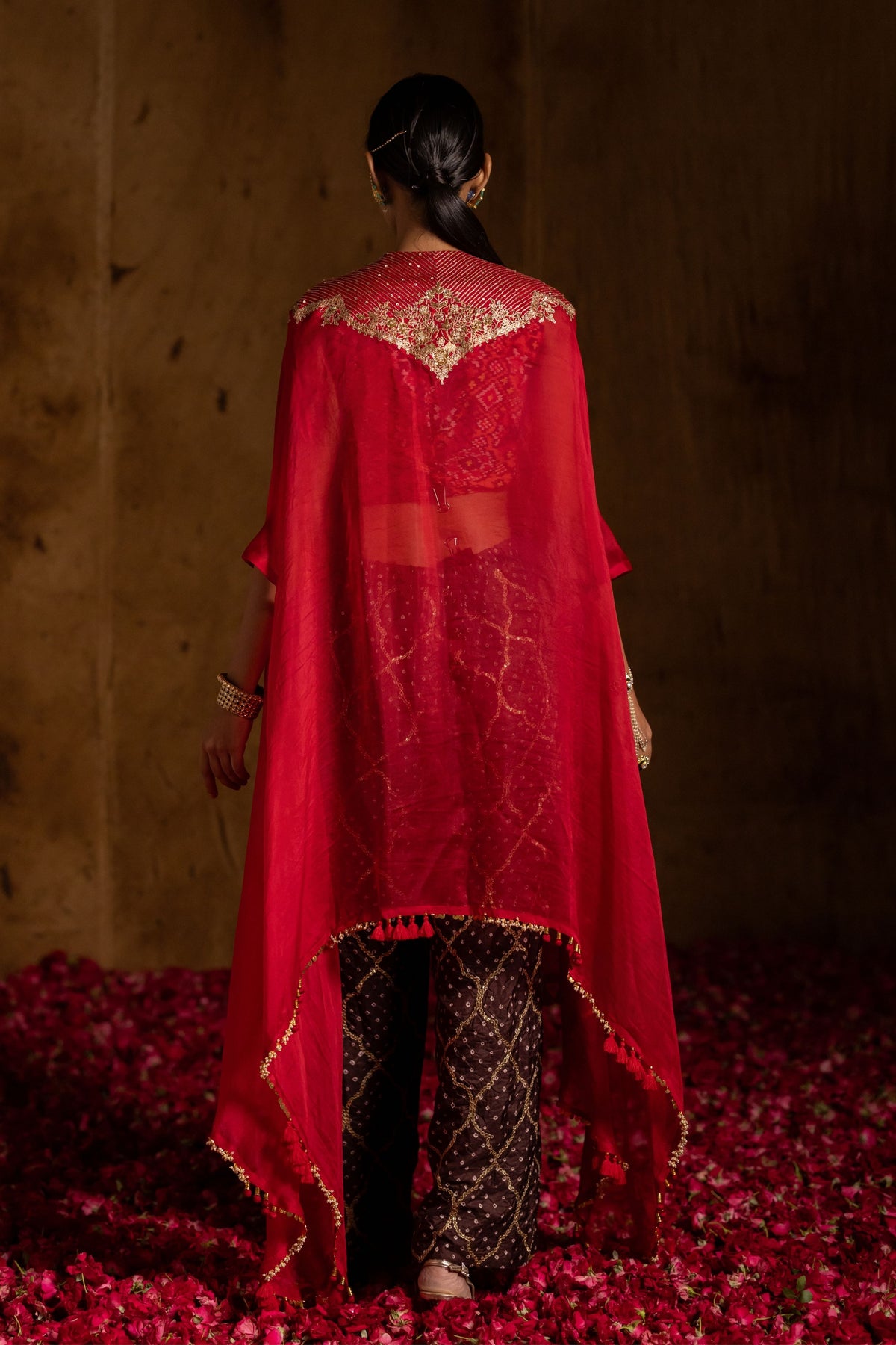 Rust Patola Bandhani Cape Set