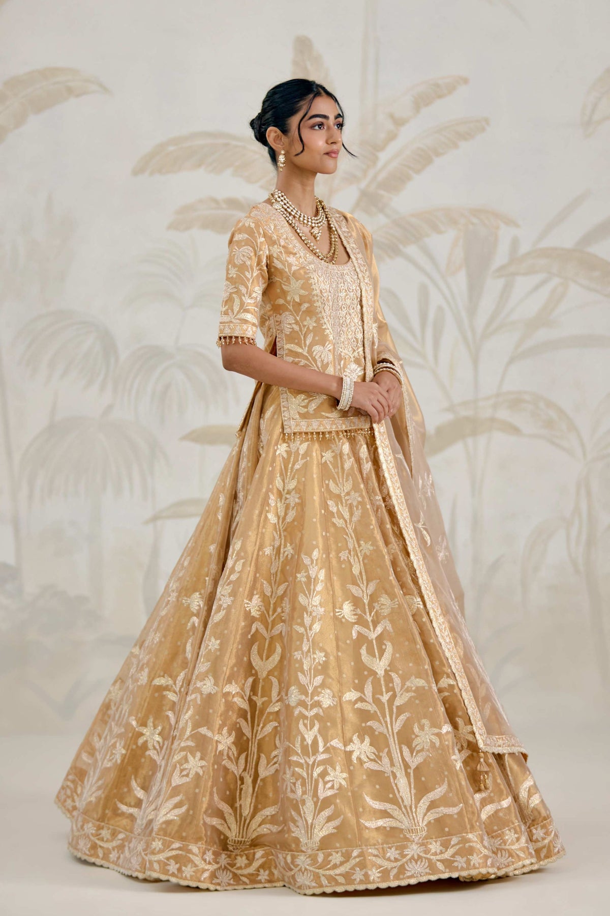 Gold Organza Kurta-lehenga Set