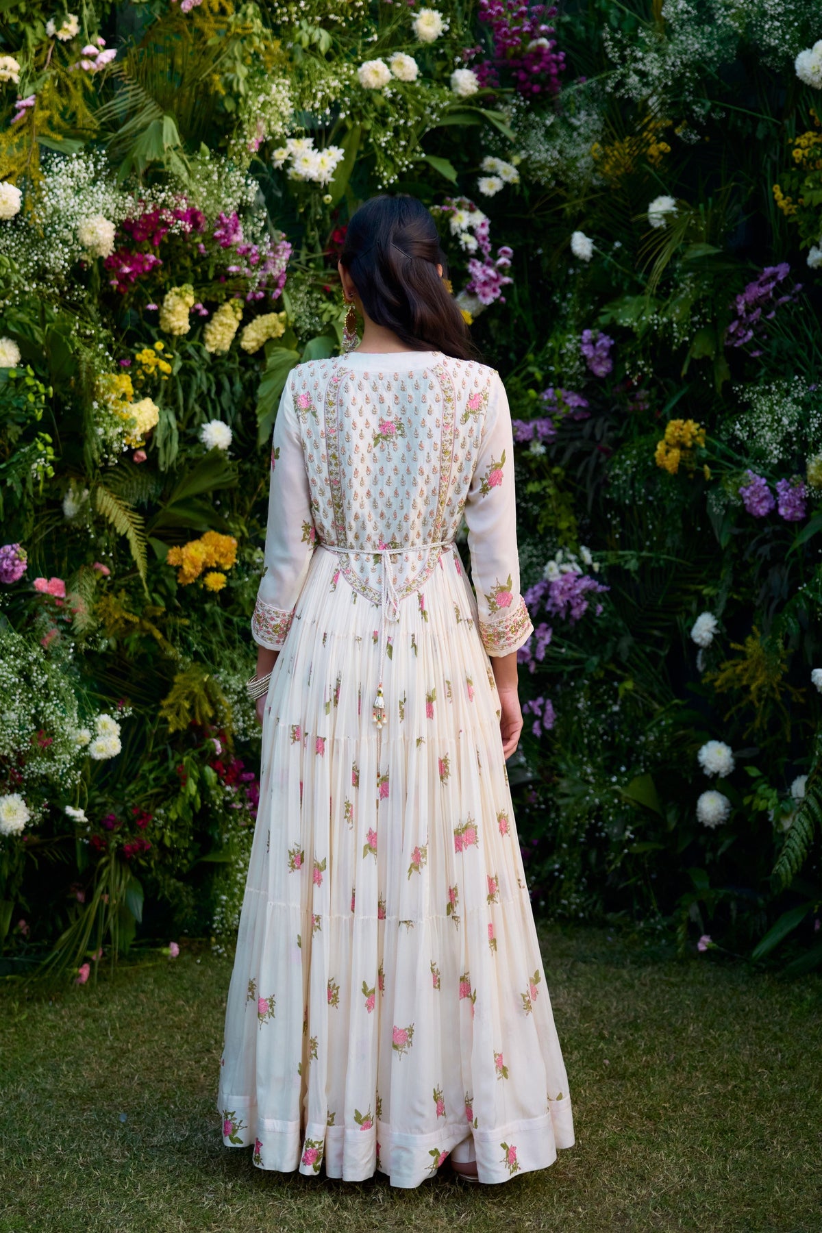 Ivory Hand Block Printed Anarkali Set