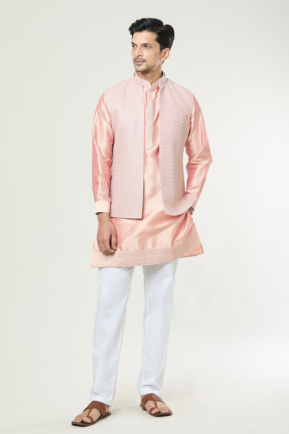 Peach Embroidered jacket Set