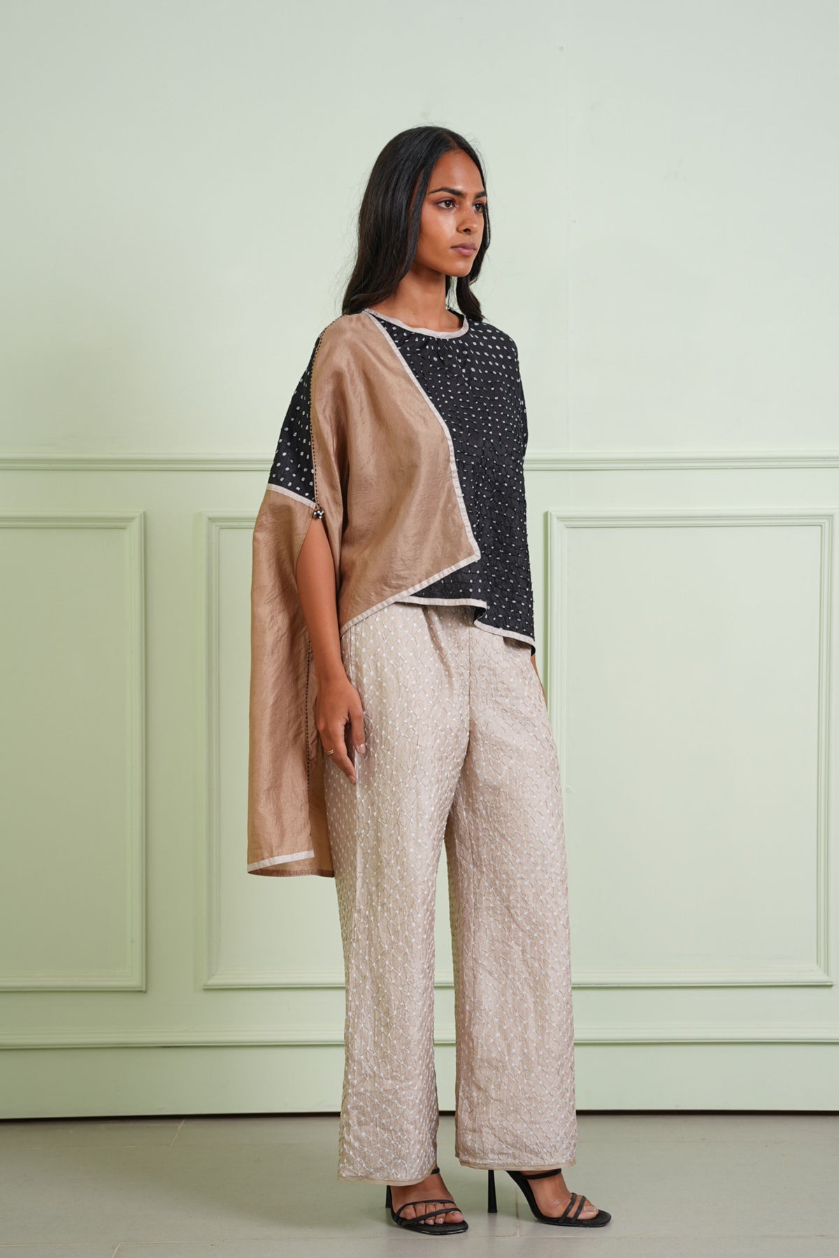 Black Taupe Bandhani Asym Top