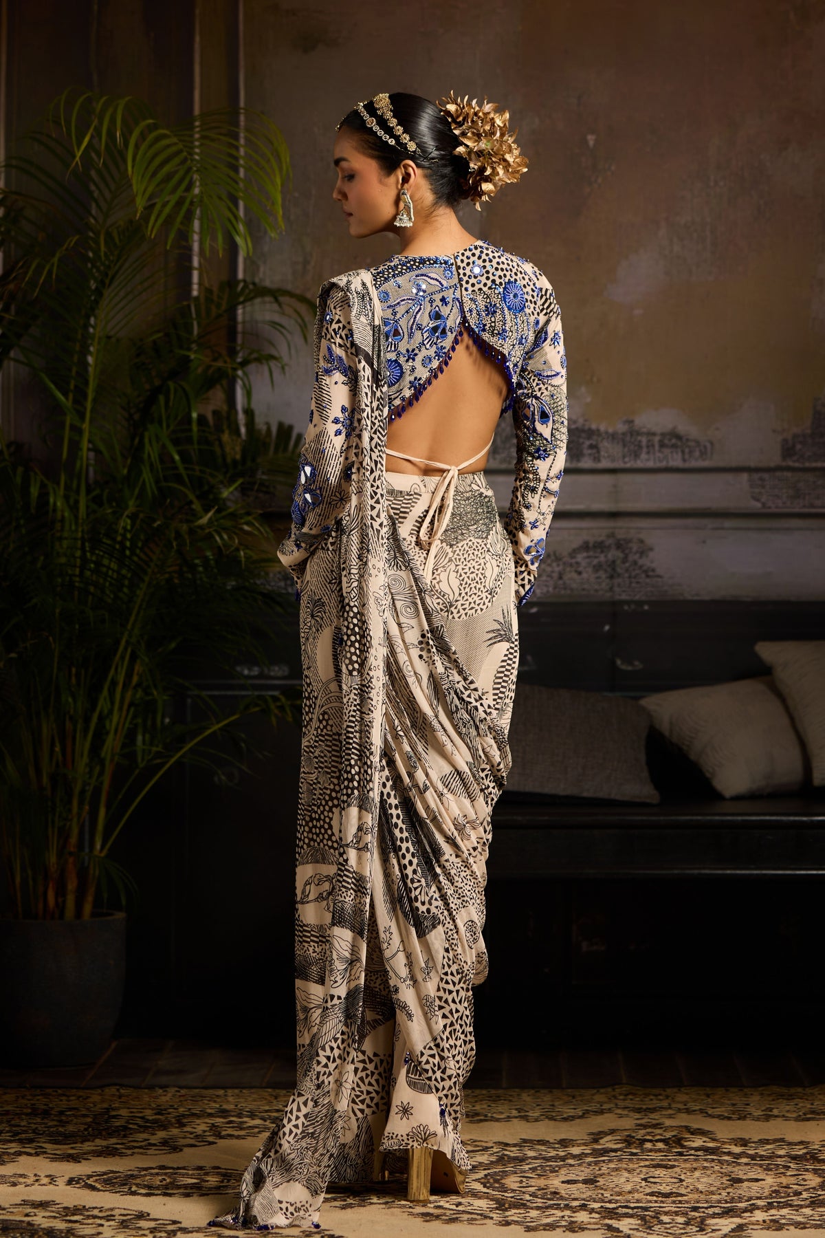 Beige Pant Saree Set