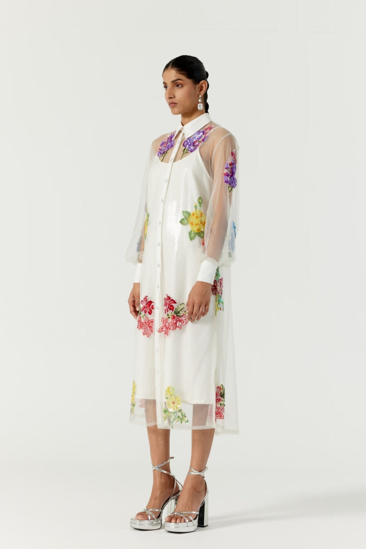 White Botanical Shirt Dress