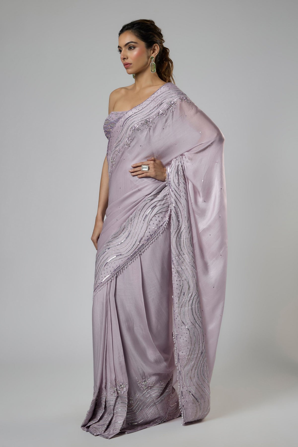 Dusty Lilac Draped Saree Set