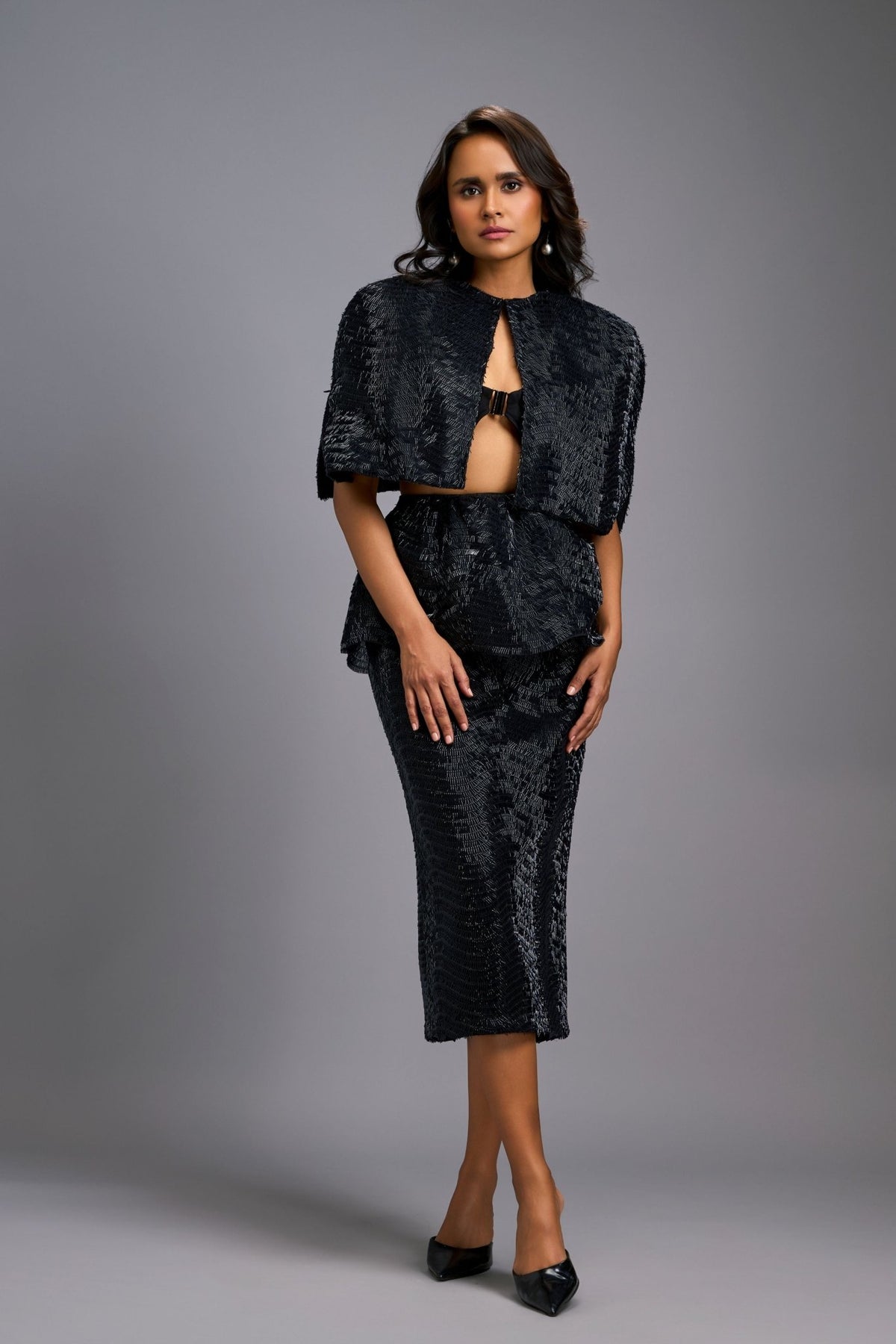 Shimmer Structured Black Cape - Deepika Arora - Elahe