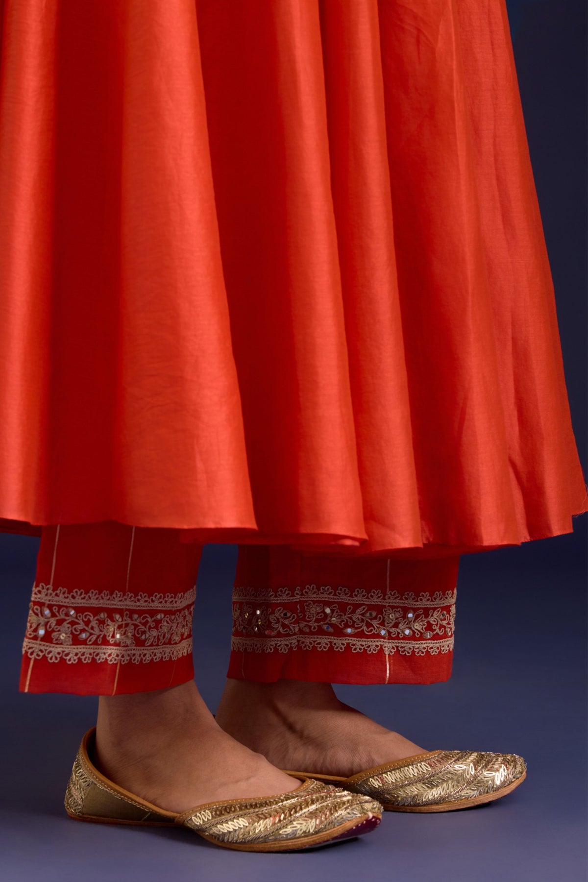 Orange Silk Chanderi Anarkali Set