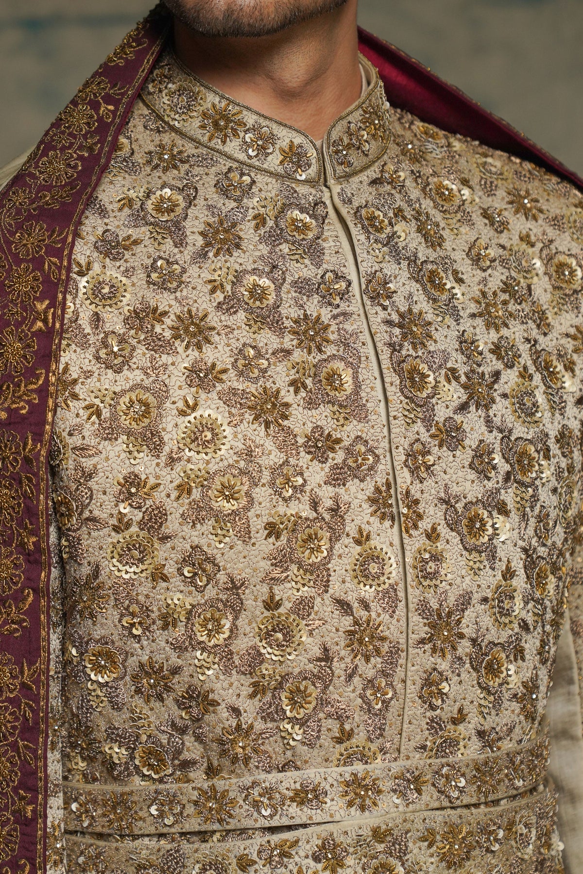 Sand Grey Sherwani Set