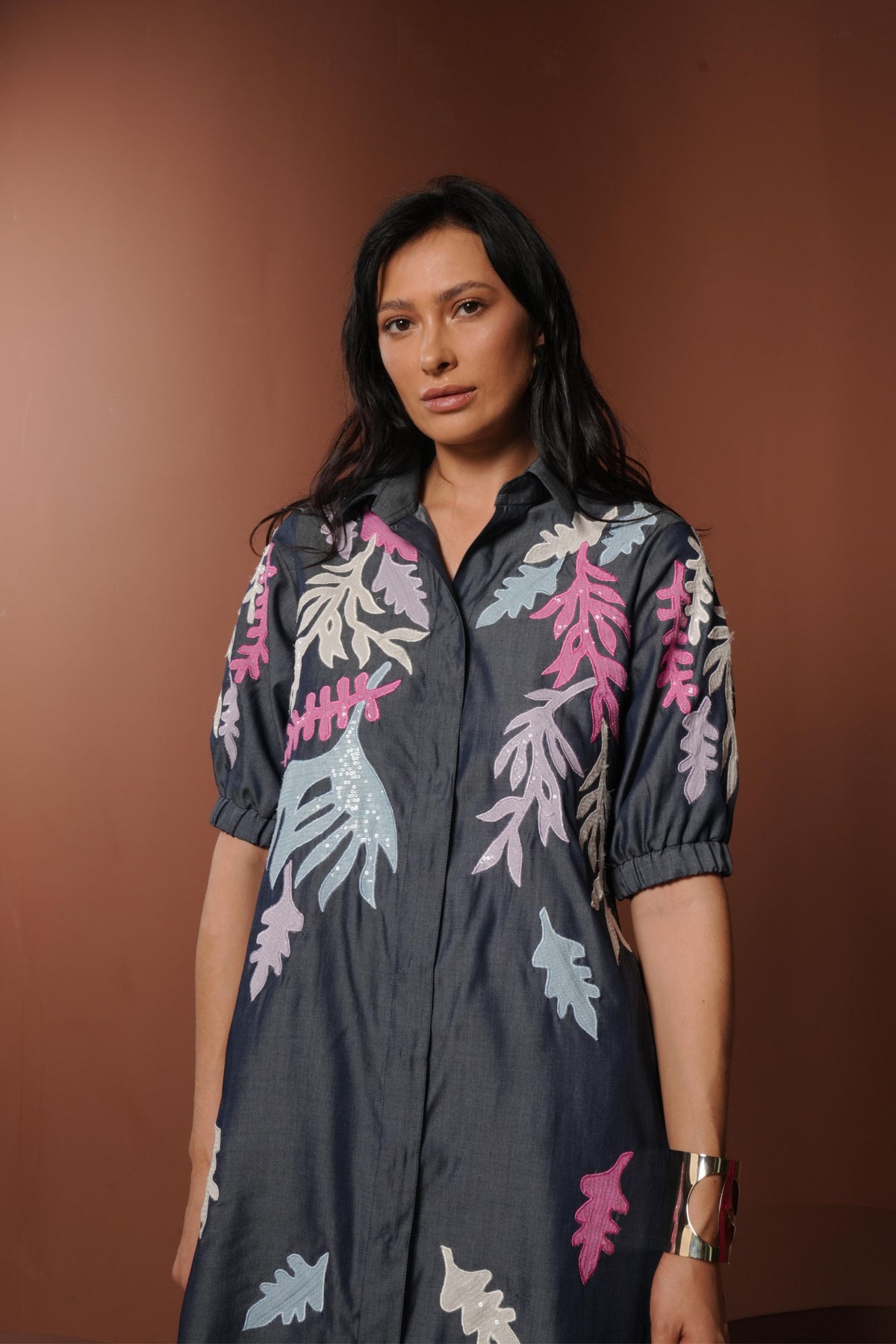 Long Shirt With Sequins Applique