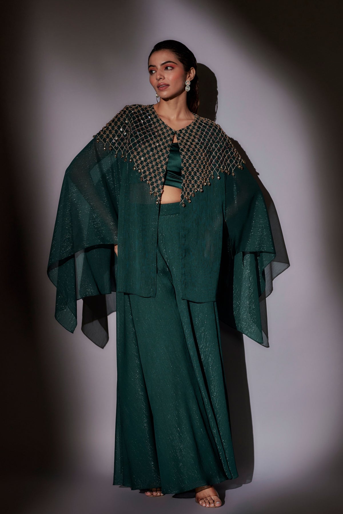 Green Embroidered Sharara Set