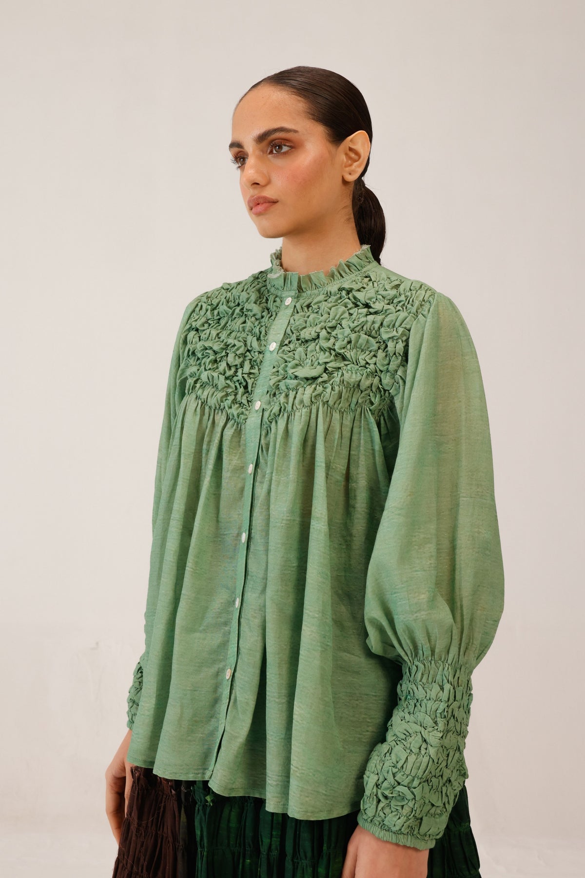 Green Smocked Shirt