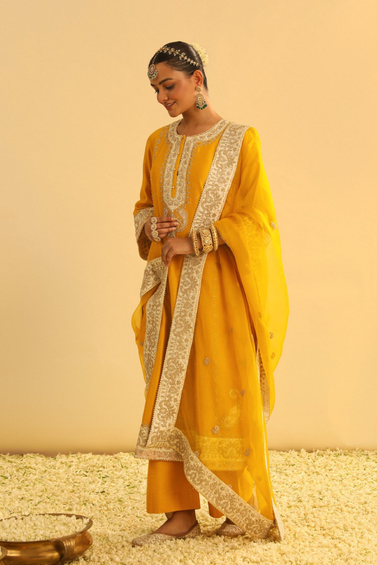 Asmira Mustard Long Kurta With Palazzo Set
