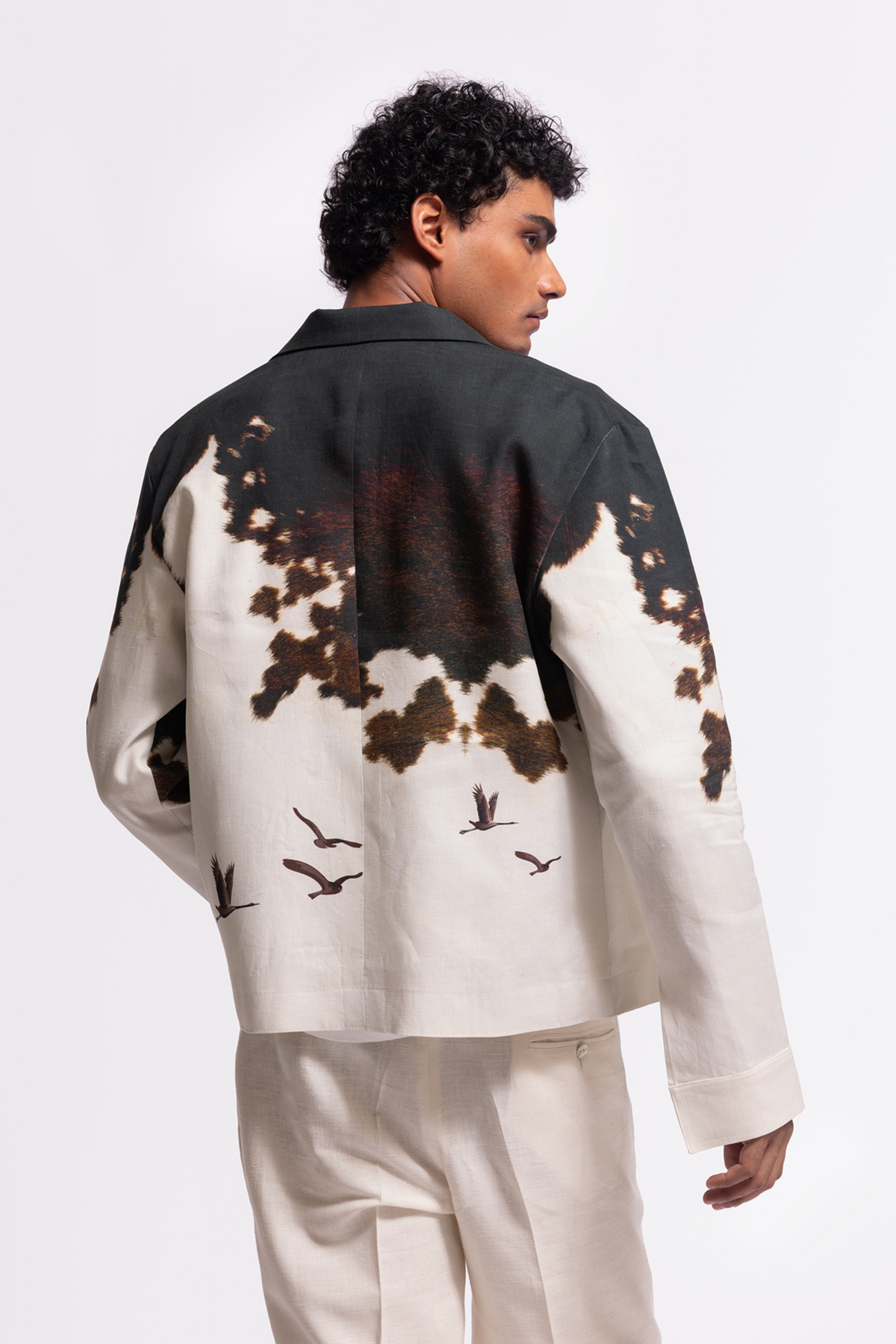 Ivory Printed Linen Jacket