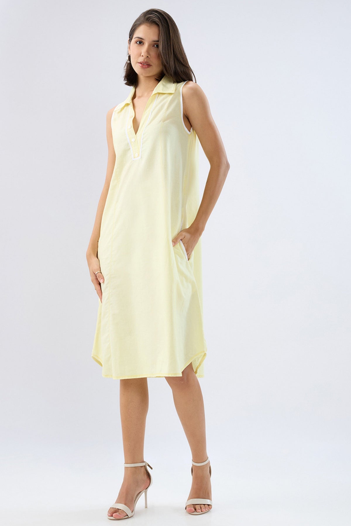 Yellow A-line Tie-up Dress
