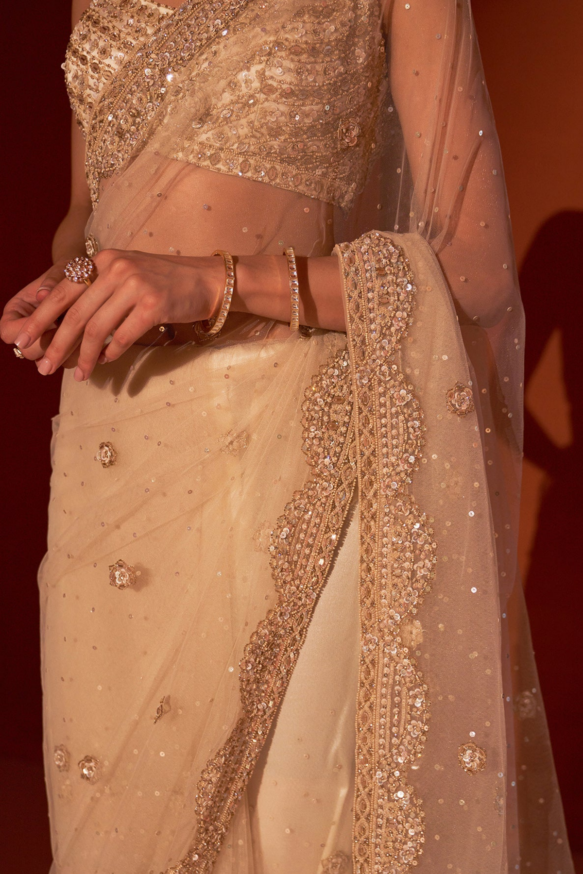 Gold Net Saree