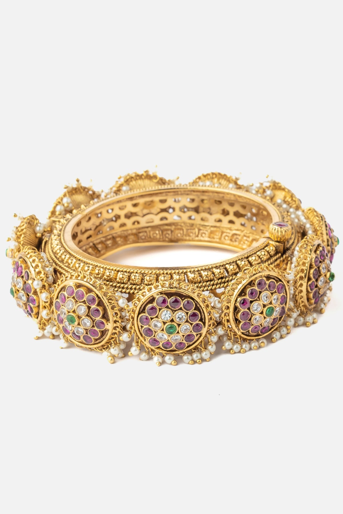 Gold Plated Pink Kundan Bangles