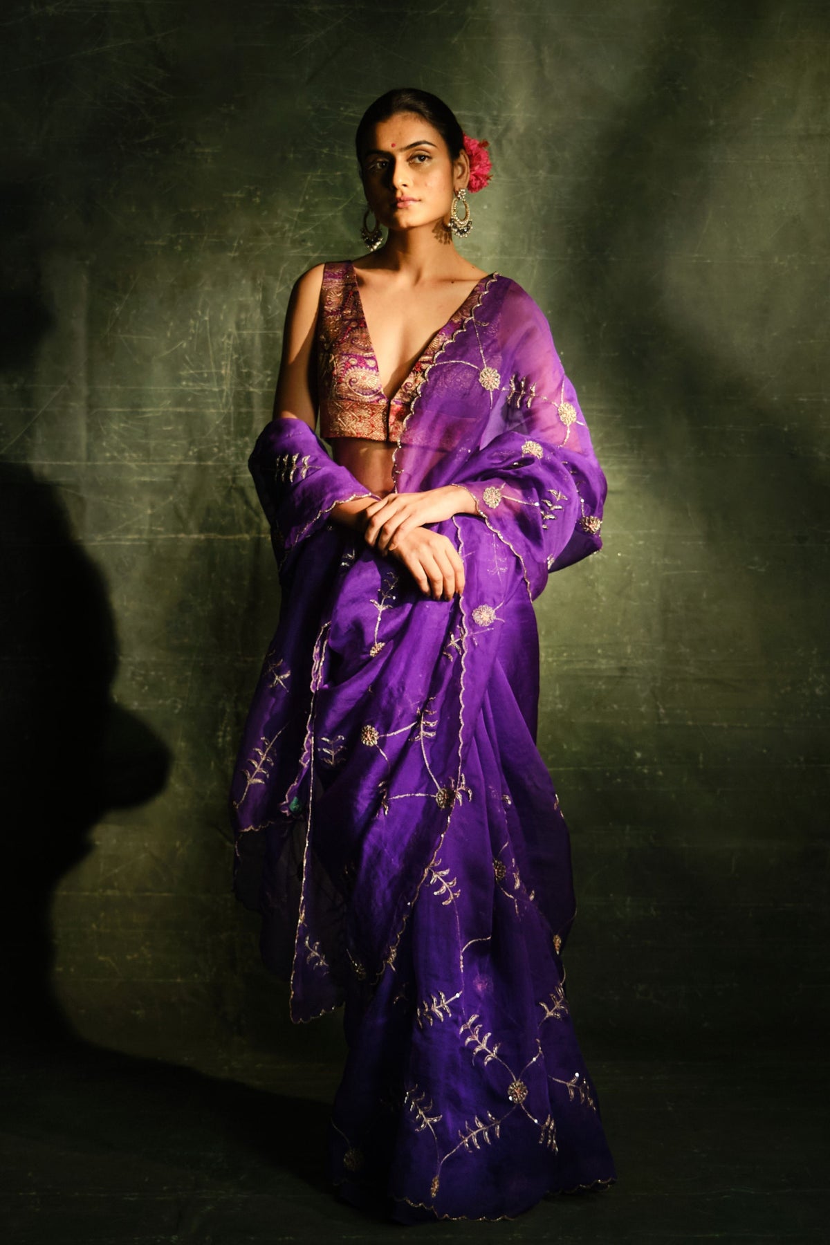 Meenakari Jaal Oragnza Saree Set