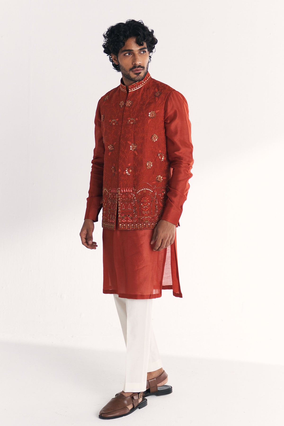 Shamsi Rust Nehru Jacket Set