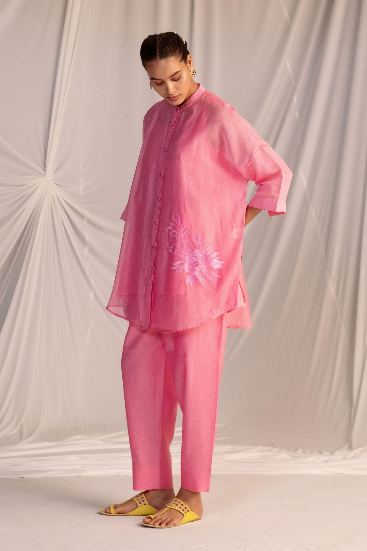 Pink Embroidered Tunic &amp; Trouser Set