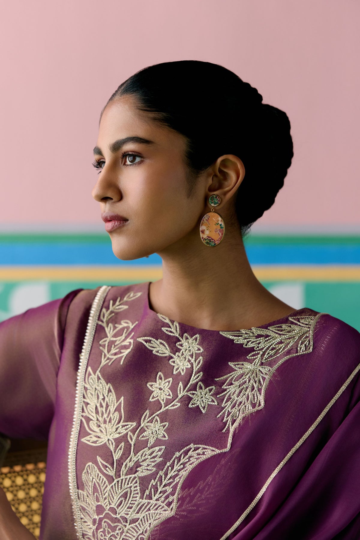 Purple Embroidered Kurta Set