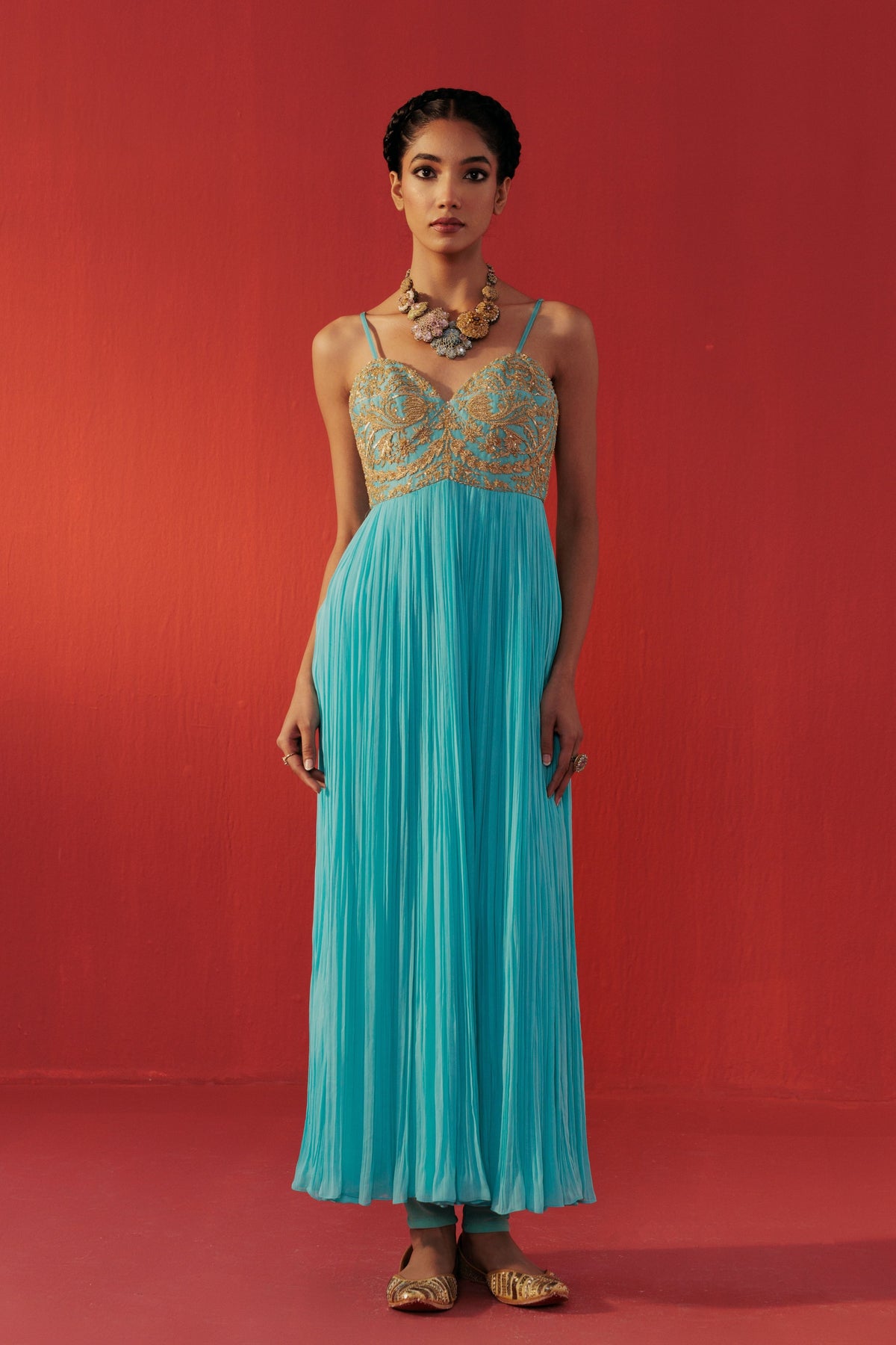 Turquoise Embroidered Dolly Anarkali