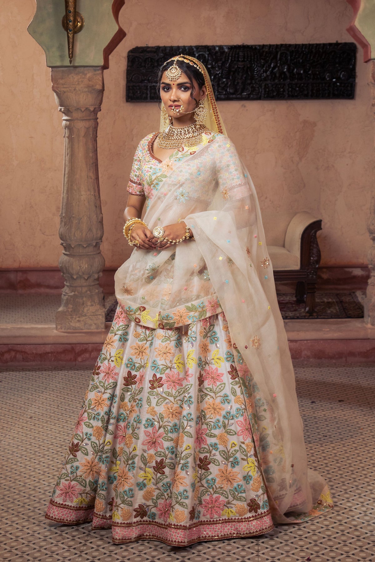 Ivory Embroidered Lehenga Set