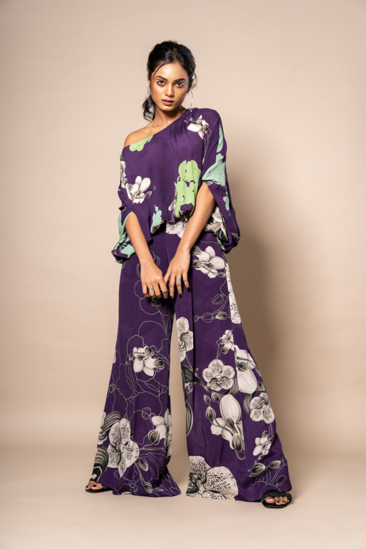 Aubergine Print Off Shoulder Top