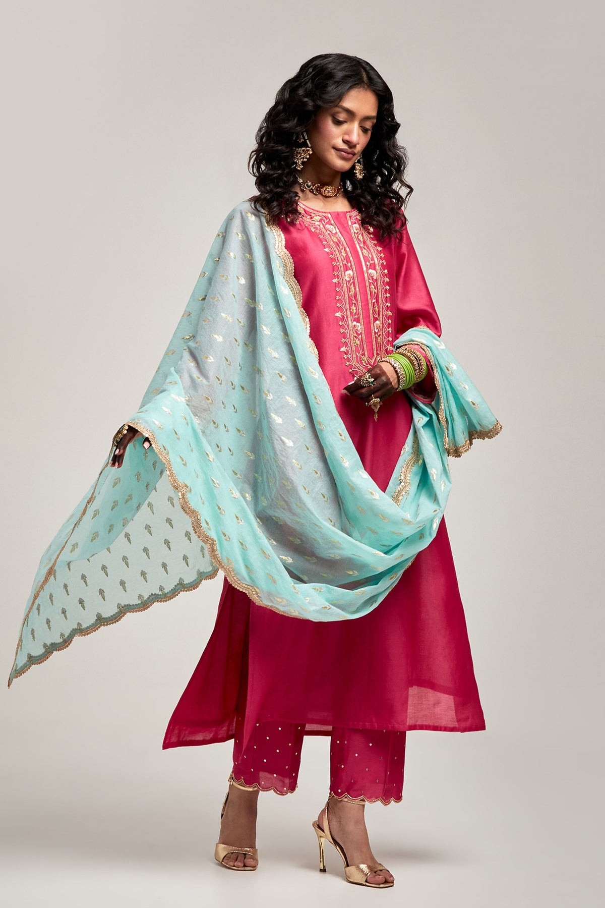 Fuchsia Embroidered Kurta Set
