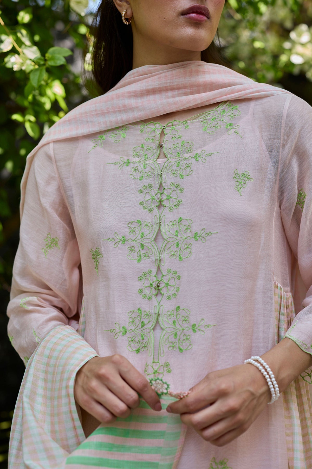 Thread & Bloom Pink Embroidered Kurta Set
