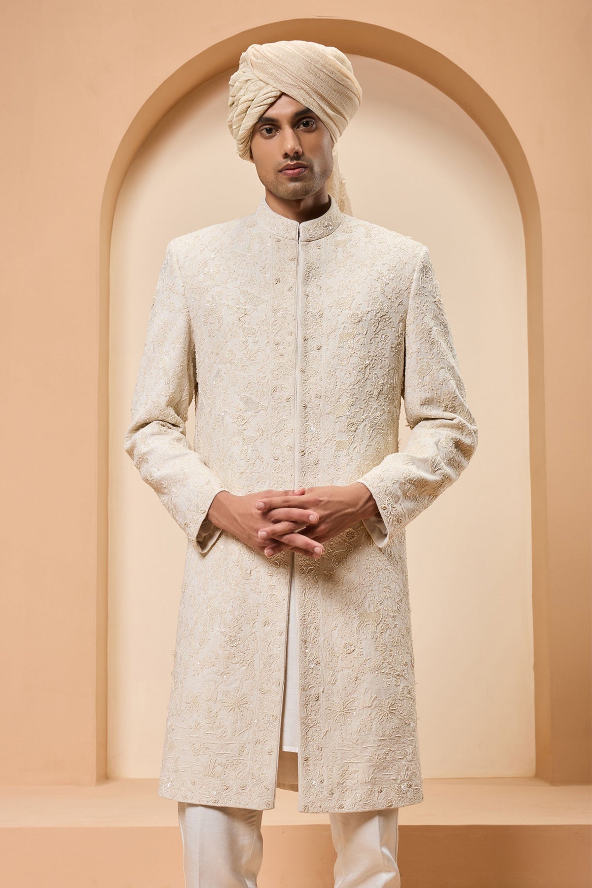 Ivory Zari Detailing Sherwani Set