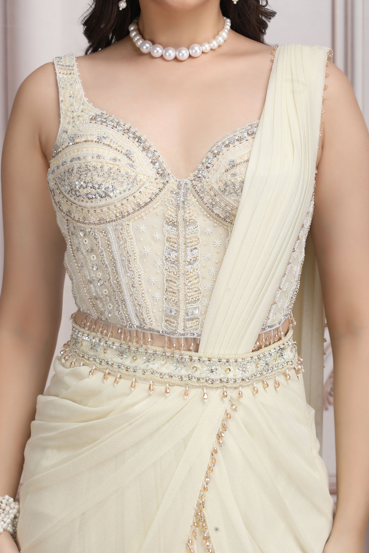 Ivory Drape Saree