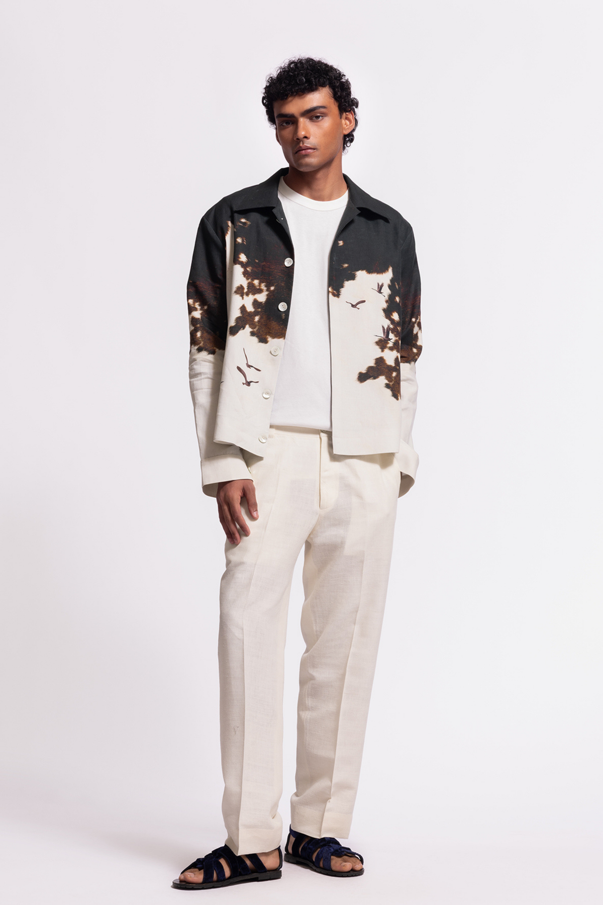 Ivory Printed Linen Jacket